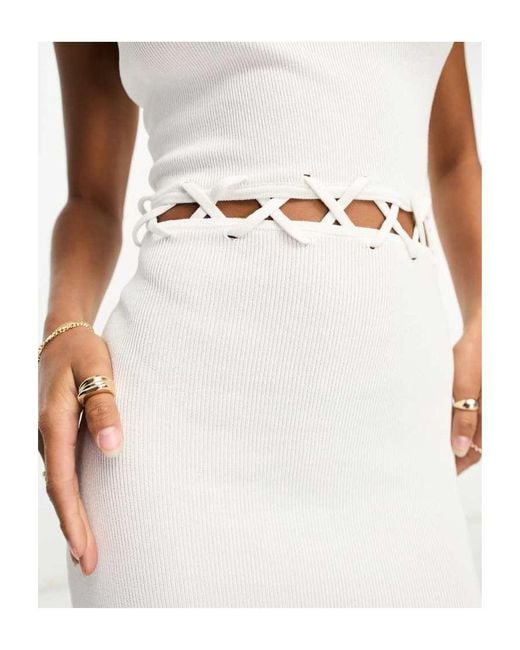 ASOS White Cutout Waist Knitted Midi Dress