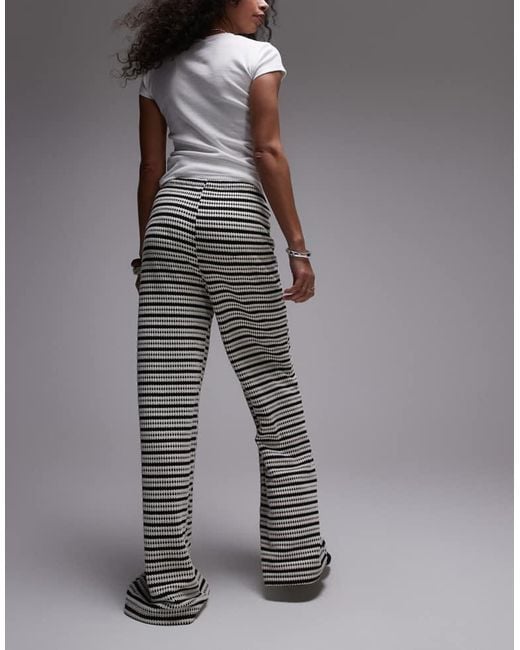 TOPSHOP Gray Textured Stripe Wide Leg Trousers