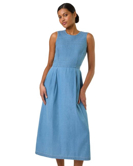 Roman Blue Denim Midi Stretch Dress