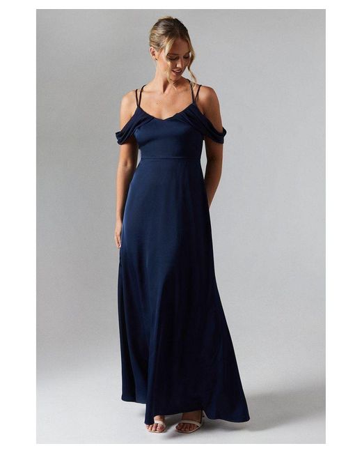 Coast Blue Wrap Cold Shoulder Strappy Satin Bridesmaids Dress