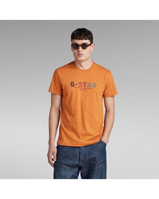 G-Star Orange G-Star Raw Multi Logo Graphic T-Shirt for men
