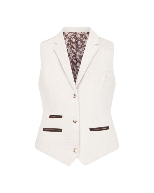 TruClothing White Cream Tailored Fit Wool Blend Tweed Waistcoat
