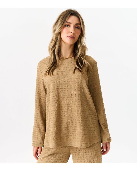 Gini London Natural Textured Long Sleeves Oversized Top