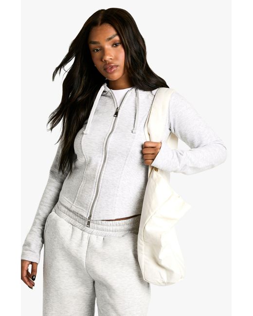 Boohoo Natural Corset Detail Zip Through Hoodie