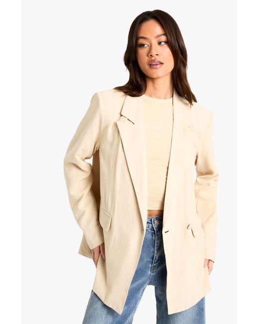Boohoo Natural Tall Linen Look Cinched Waist Blazer