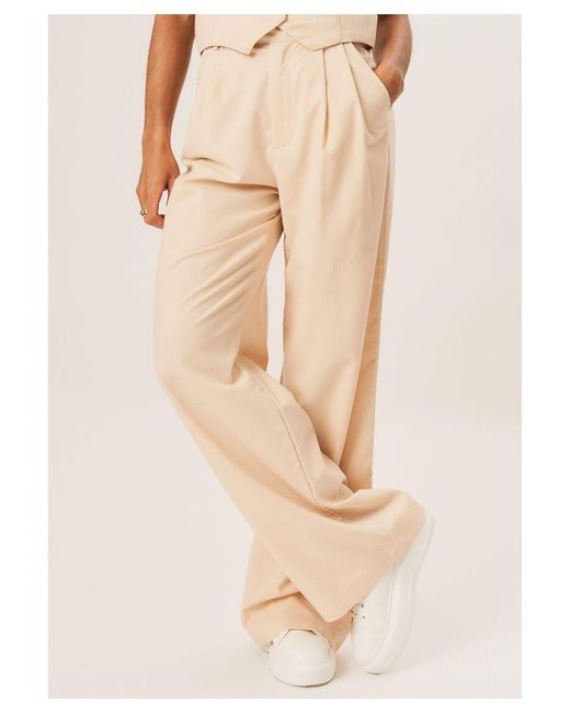 Gini London Natural Tailored Cotton Wide Leg Trousers