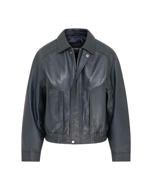 Infinity Leather Black Biker Blouson Bomber Oversized Jacket