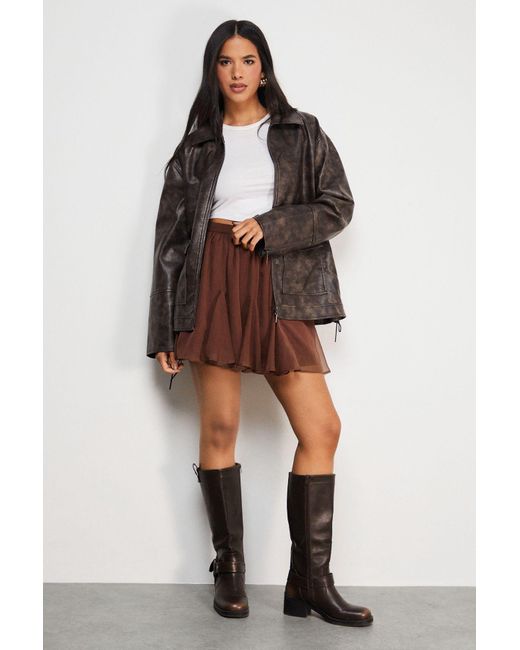 Warehouse Brown Chiffon Godet Flippy Mini Skirt