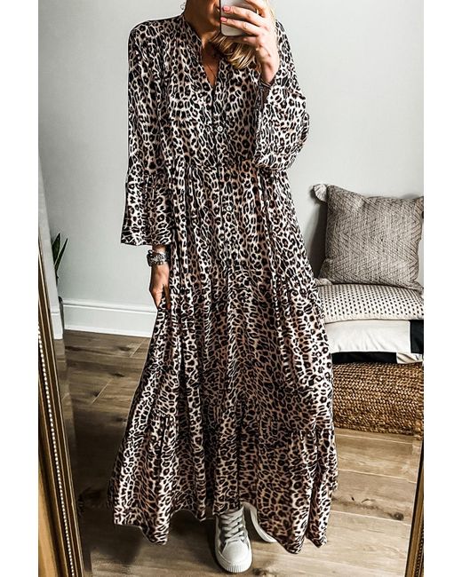 Azura Exchange Gelaagde Luipaard Maxi Jurk in het Brown