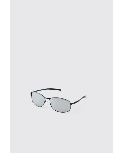 BoohooMAN White Metal Rectangle Sunglasses for men
