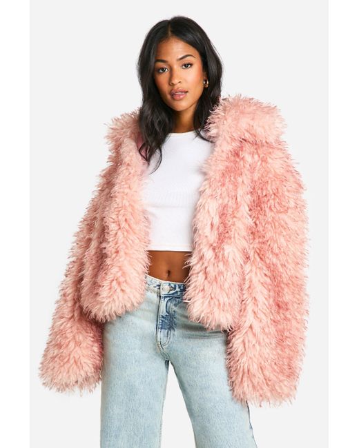 Boohoo Pink Tall Shaagy Faux Fur Coat