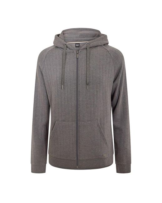 Boss Gray Heritage Hooded Ribbed Cuff Sweat Jacket With Drawstring for men
