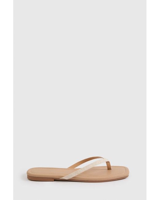 Boohoo Natural Linen Square Toe Flip Flops