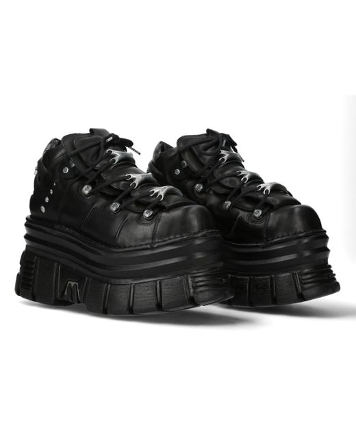 New Rock Black M-106-C178 Tower Gothic Punk Chunky Ankle Boots Leather