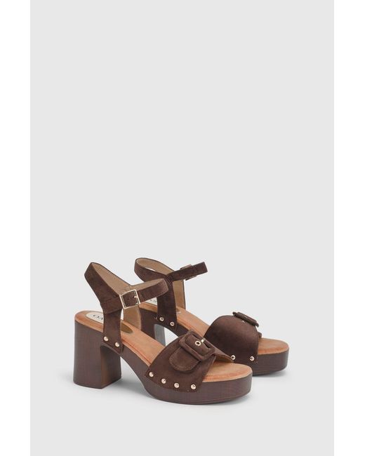 Oasis Brown Regina Faux Suede Buckle Detail High Block Heel Platform Sandals