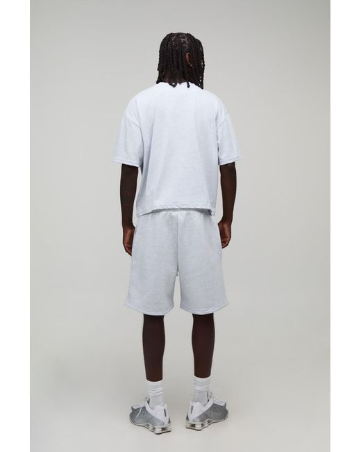 BoohooMAN Gray Oversized Boxy Ofcl T-Shirt & Extended Drawcord Baggy Short Set for men