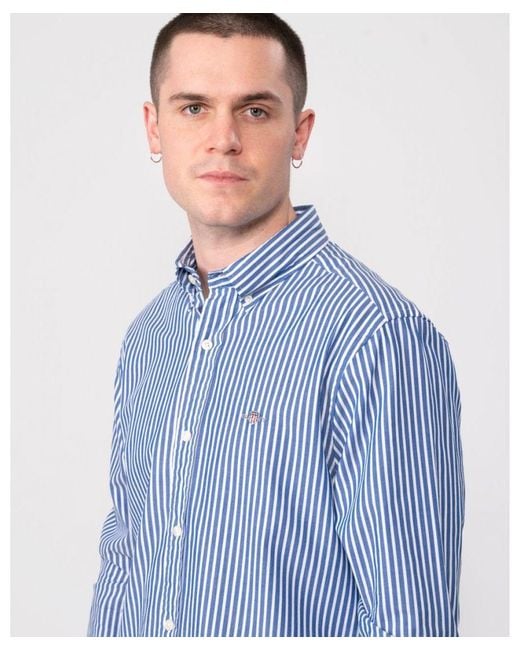 Gant Blue Slim Fit Striped Poplin Shield Shirt for men