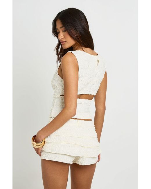 Boohoo White Textured Ruffle Mini Skort