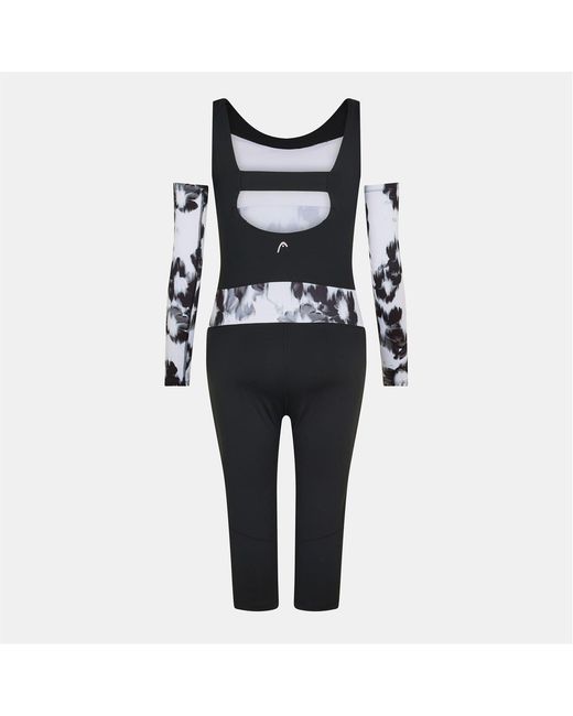 Head Black Scoop Neck Long Sleeve Abstract Patterned Skisuit