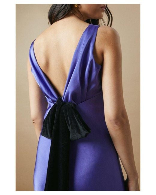 Oasis Blue Occasion Velvet Tie Satin Maxi Dress