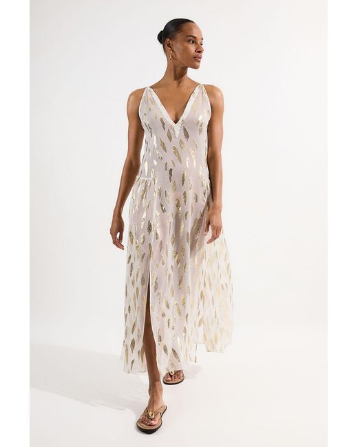 Karen Millen Natural Beach Metallic Thread Strappy Maxi Dress