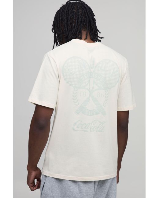 BoohooMAN White Tall Regular Coca Cola Tennis License Print T-Shirt for men