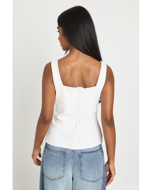 Boohoo White Fitted Square Neck Cinched Strappy Top