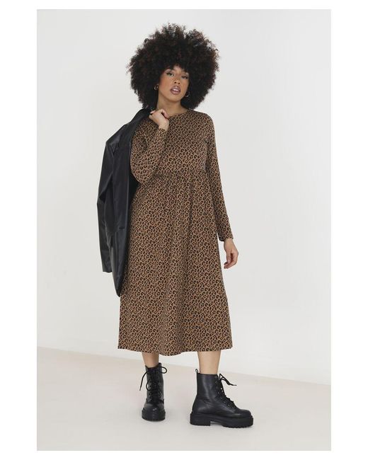 Brave Soul Natural Cotton 'Mandy' Animal Print Long Sleeve Midi Smock Dress