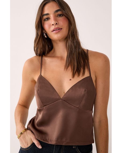Nasty Gal Brown Satin Tie Back Cami Top