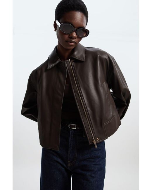 Karen Millen Black Faux Leather Tailored Bomber Jacket