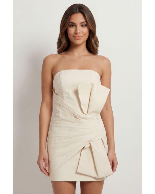 MissPap Natural Bandeau Structured Bow Twill Mini Dress