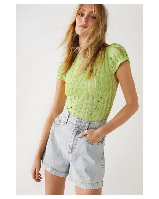 Warehouse Green Laddered Knit Top