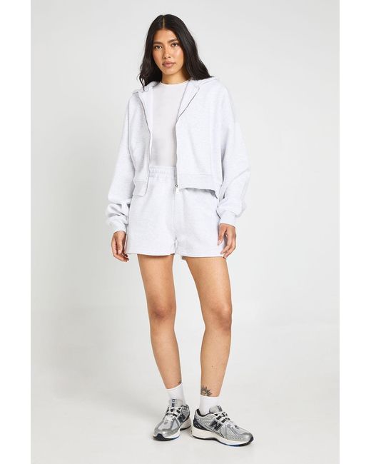 Boohoo White Tall High Waist Sweatshort With Internal Drawcord