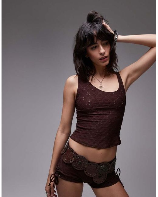 Motel Black Fukama Stretch Broderie Vest Top