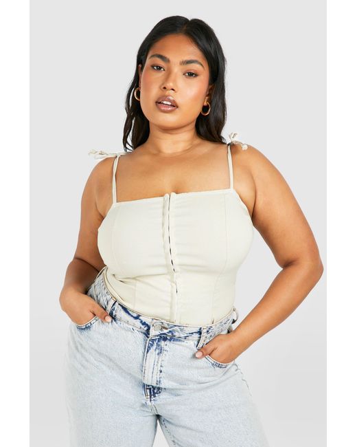 Boohoo White Plus Hook And Eye Tie Shoulder Corset Top