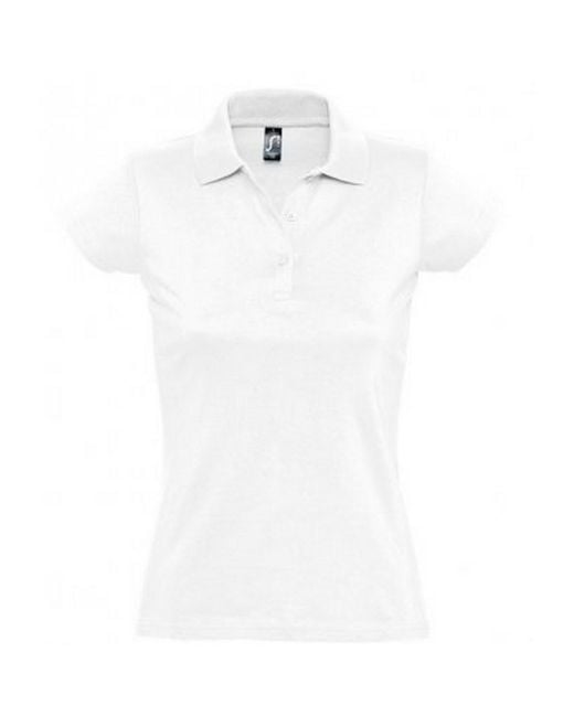 Sol's White Ladies Prescott Short Sleeve Jersey Polo Shirt Cotton