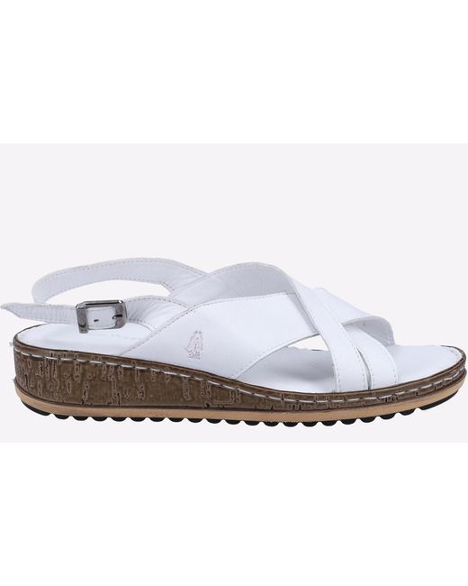 Hush Puppies White Elena Cross Over Wedge Sandal Leather