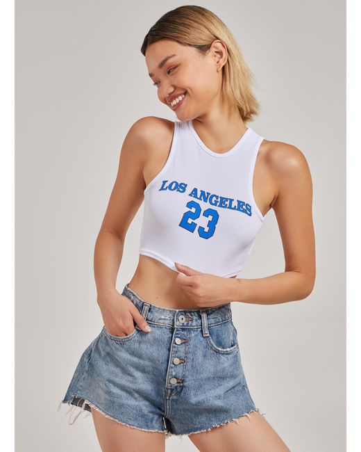 Pink Vanilla Blue Printed Ribbed Crop Top
