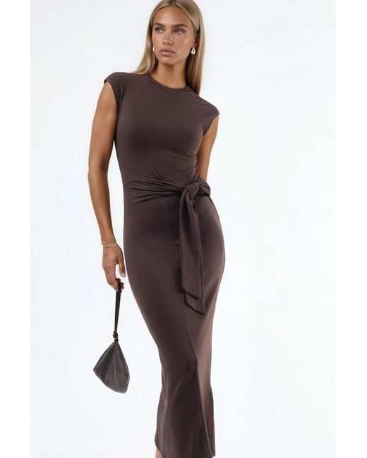 Busem Brown Midi Dress With Tie Detail