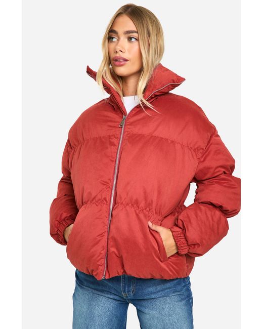 Boohoo Red Peached Padded Puffer Jacket