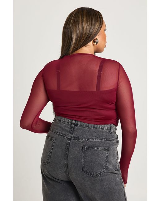 Boohoo Red Plus Cross Neck Long Sleeve Top