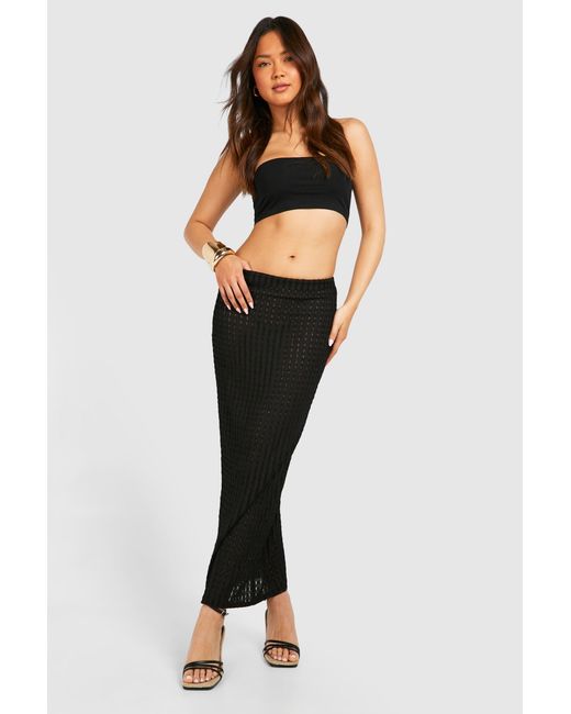 Boohoo Black Textured Jersey Low Rise Maxi Skirt