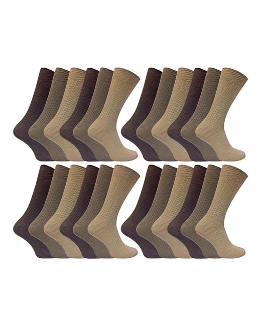 Sock Snob Brown 24 Pairs Multipack Ultimate Comfort 100% Cotton Socks for men