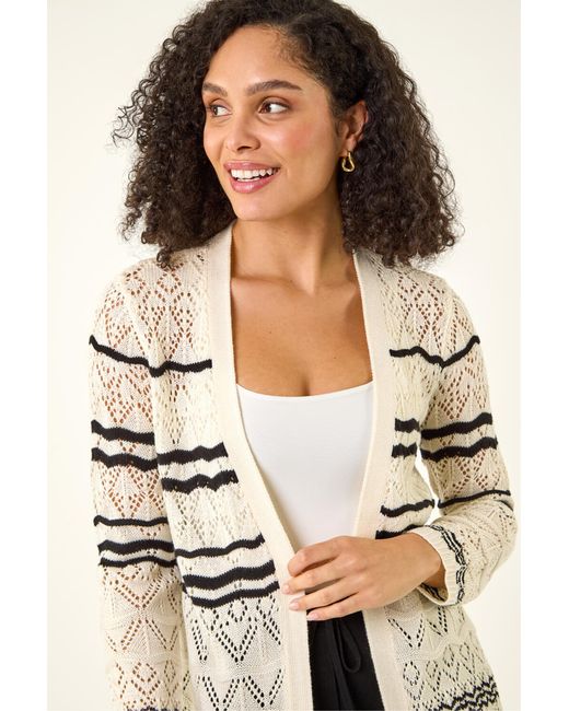 Roman Natural Wave Stripe Longline Knit Cardigan