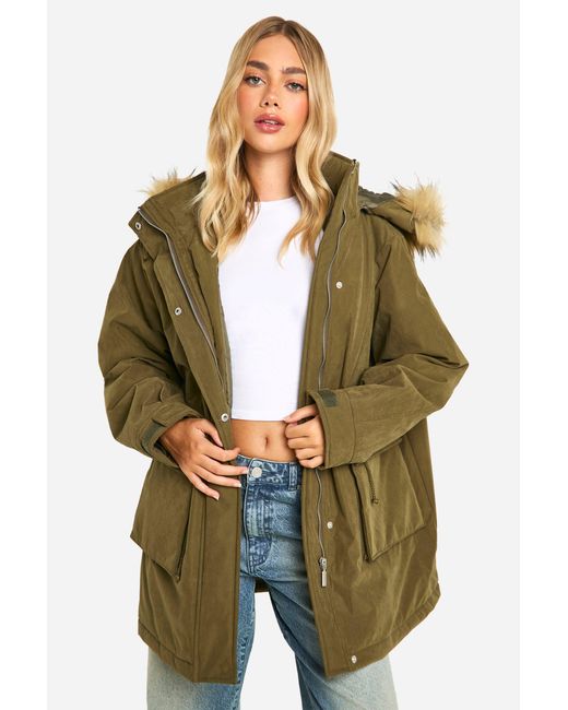 Boohoo Green Hooded Pocket Detail Parka