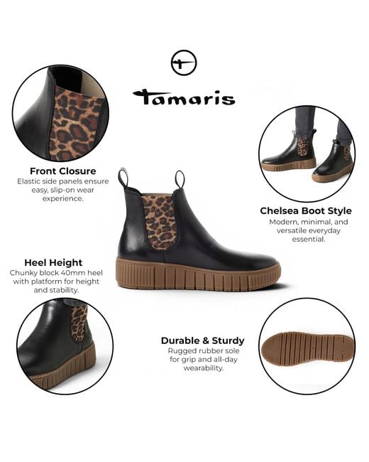 Tamaris Black Leather Chelsea Ankle Boots