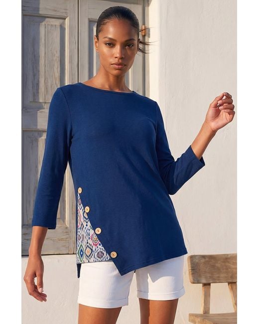 Roman Blue Asymmetric Hem Detachable Scarf Top
