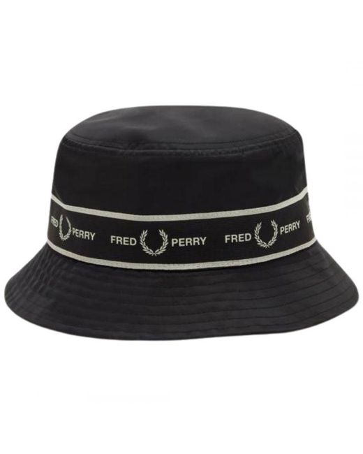 Fred Perry Black Graphic Tape Bucket Hat for men