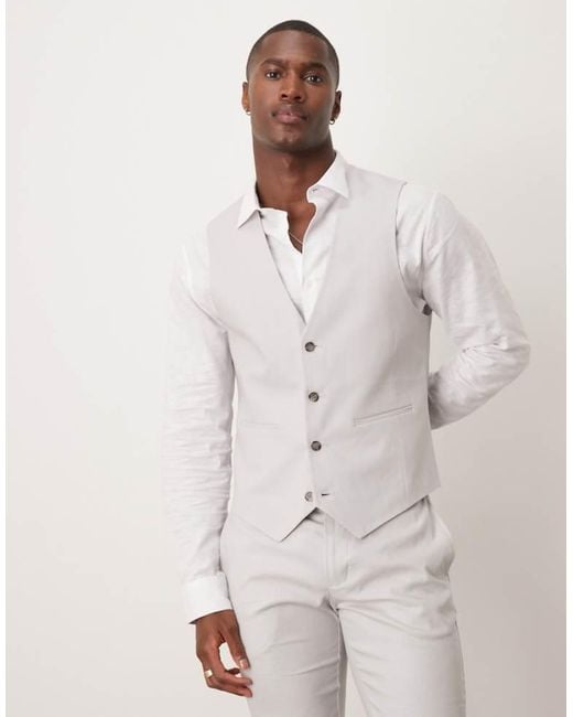 ASOS Natural Linen Blend Skinny Suit Waistcoat for men