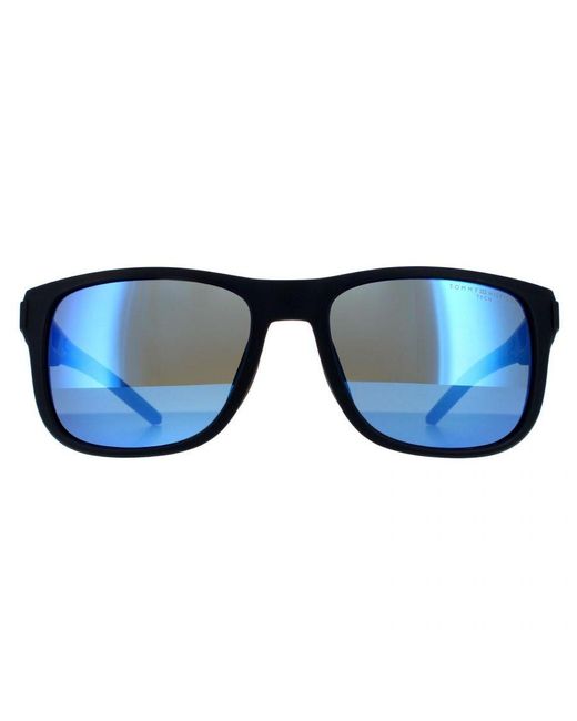 Tommy Hilfiger Blue Wrap Matte Mirror Sunglasses for men